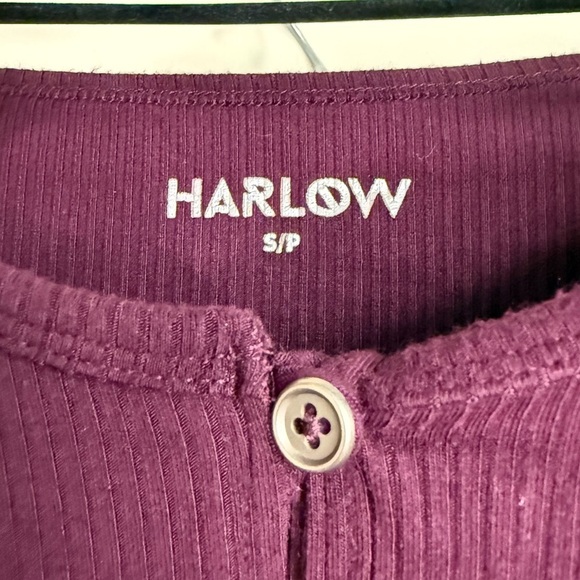 Harlow Cropped Burgundy Ribbed Button-Up Crop Top | Lettuce Hem | Size Small - Picture 4 of 4